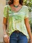 Casual Dragonfly Print Short Sleeve Loose Knit T-Shirt