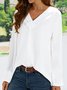 Solid Color V-neck Long-sleeved Blouse