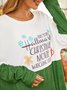 Women's Green Long Sleeve Dress Christmas Print With Pocket 
