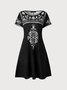 Vintage Mexican Flower Design Crew Neck Prom Dress