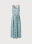 Ditsy Floral Print Elegant Vacation Beach Sleeveless Midi Dress