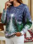 Christmas Tree Casual Loosen Cotton Blends Sweatshirt