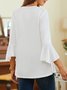Plain V Neck Casual Buttoned Top