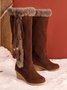 Women Plus Size Vintage Fringe Plush Warm Wedge Heel Block Heel Snow Boots