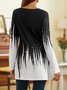 Asymmetrical Neck Ombre Printed Casual Long Sleeve T-shirt