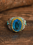 JFN Large Diamond Ocean Blue Gemstone Ring
