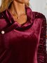 Christmas Wine Red Velvet Stitching Sequin Sweatshirt