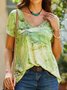 Casual Dragonfly Print Short Sleeve Loose Knit T-Shirt