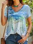 Casual Dragonfly Print Short Sleeve Loose Knit T-Shirt