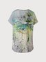 Casual Dragonfly Print Short Sleeve Loose Knit T-Shirt