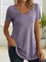 JFN V Neck Cut-out Basic Plain Casual Short Sleeve T-Shirt/Tee