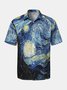 Mens Retro Van Gogh The Starry Night Lapel Loose Short Sleeve Funky Hawaiian Shirt