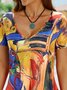 Boho Printed V Neck Floral Weaving Dress