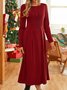 Women Simple Red Long Sleeve Formal Fitted Evening Occassion Long Dress