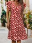 JFN V Neck Floral Short Sleeve Casual Mini Dress