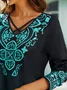 JFN V Neck Ombre Ethnic Loose Long Sleeve Top