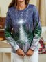 Christmas Tree Casual Loosen Cotton Blends Sweatshirt