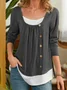 Women's Color Block Long Sleeve Square Neck Button Flowy Tunic Top