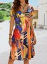 Boho Printed V Neck Floral Weaving Dress