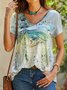 Casual Dragonfly Print Short Sleeve Loose Knit T-Shirt