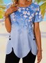 JFN Vacation Buttoned Floral Short Sleeve Tunic T-Shirt/Tee