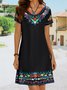 Vacation Regular Fit V Neck Floral Short Sleeve Knit Dress