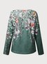 JFN Women Casual U Neck Leaves Floral Print Daily Long sleeve T-Shirt