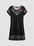 Women's Mexican Dress Midi Dress Black Half Sleeve Summer Crew Neck Tribal Casual