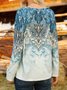 Women V-Neck Ethnic Boho Vintage Graphic Prints Long Sleeve Button T-Shirt