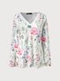 Lace V Neck Casual Floral Loose T-Shirt