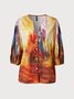 JFN  V Neck Ombre Vacation Loose Long Sleeve Top Shirt