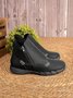 JFN Women Christmas Faux Leather Panel Zip Round Toe Fleece Soft Ankle Ankle Boots  