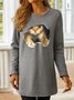 Crew Neck Cat Casual Warmth Sweatshirt