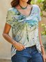 Casual Dragonfly Print Short Sleeve Loose Knit T-Shirt