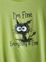 JFN Round Neck Cute Cat With Funny Letter Casual Short Sleeve T-shirt