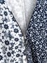 JFN V Neck Color Block Casual Floral Zipper Loosen Short Sleeve Tops