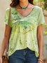Casual Dragonfly Print Short Sleeve Loose Knit T-Shirt