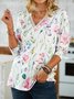 Lace V Neck Casual Floral Loose T-Shirt