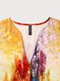 JFN  V Neck Ombre Vacation Loose Long Sleeve Top Shirt