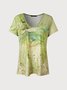 Casual Dragonfly Print Short Sleeve Loose Knit T-Shirt