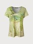 Casual Dragonfly Print Short Sleeve Loose Knit T-Shirt