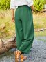 Casual Plain Pockets Linen Pants