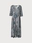 JFN V Neck Loose Ethnic Midi Dress