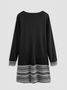 Women's Long Sleeve Shift Dress Crew Neck with Polka Dot Color Block for Fall&Winter