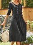Cotton mixed plain button simple midi Dress