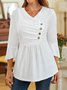 Plain V Neck Casual Buttoned Top