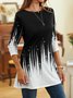 Asymmetrical Neck Ombre Printed Casual Long Sleeve T-shirt