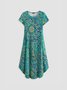 JFN Round Neck Ombre Paisley Boho Vintage Midi Dress