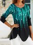 Casual Abstract Design Crew Neck Long Sleeve Top
