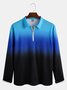 Casual Art Collection Gradient Pattern Lapel Long Sleeve Polo Print Top